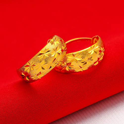 Vietnamese sand gold euro coin gold jewelry sand gold old lady's baby's breath earrings for women imitation gold plated round earrings