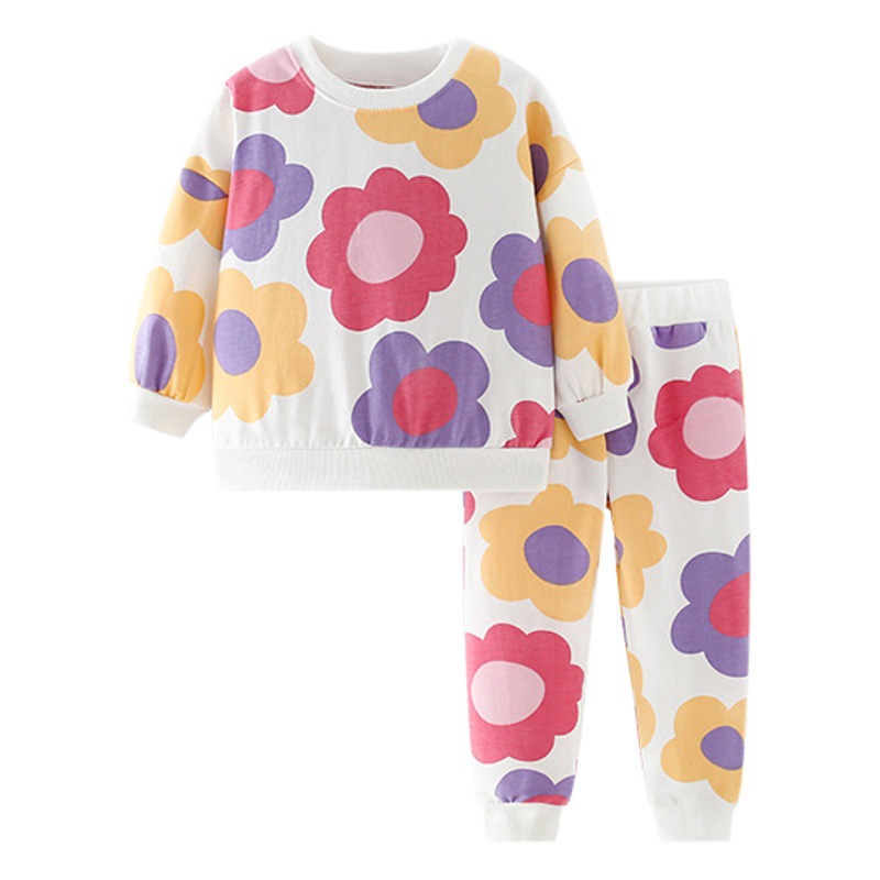 En stock malwee niñas traje otoño nuevo europeo y americano niños casual impreso pantalones de manga larga conjunto de dos piezas