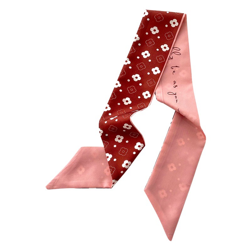 Atmósfera serie roja larga pequeña bufanda de seda para mujer bolsa de corbata de pelo pequeña flor decorativa bufanda cinta de pelo banda regalo