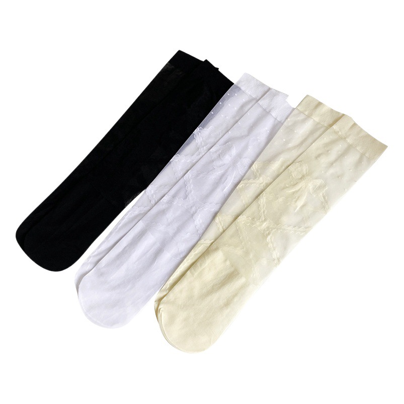 Verano de las mujeres Thin Lolita JK estilo cored seda arco oscuro serie color sólido que adelgaza calcetines pantorrilla