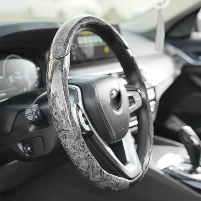 Non-Slip, Ultra-Thin, Luxury Car Card Cover — Steering wheel cover - flat-peach-wood-grain-grey-3-pieces-38cm