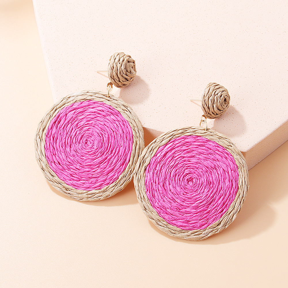 1 Pair Retro Lady Geometric Raffia Drop Earrings display picture 8