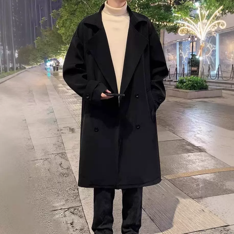 2025美式中长款风衣外套男款春秋季英伦风夹克翻领大衣男