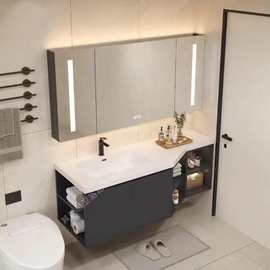 批发智能简约挂墙式人造石台面双层双盆浴室柜卫生间洗脸广东潮州