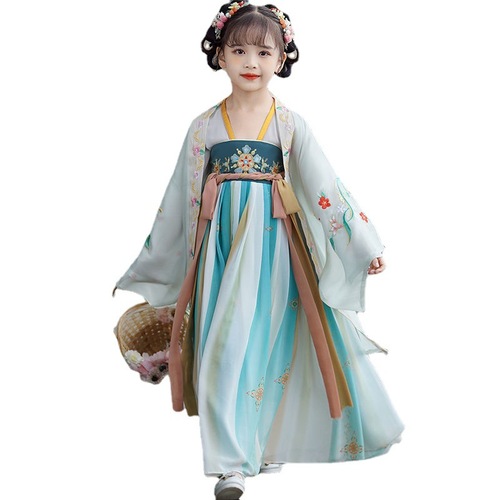 Green Hanfu girls  children chinese princess cosplay dresses fairy Chinese ancient costume outfit ancient princess girls  wide sleeves ru skirts