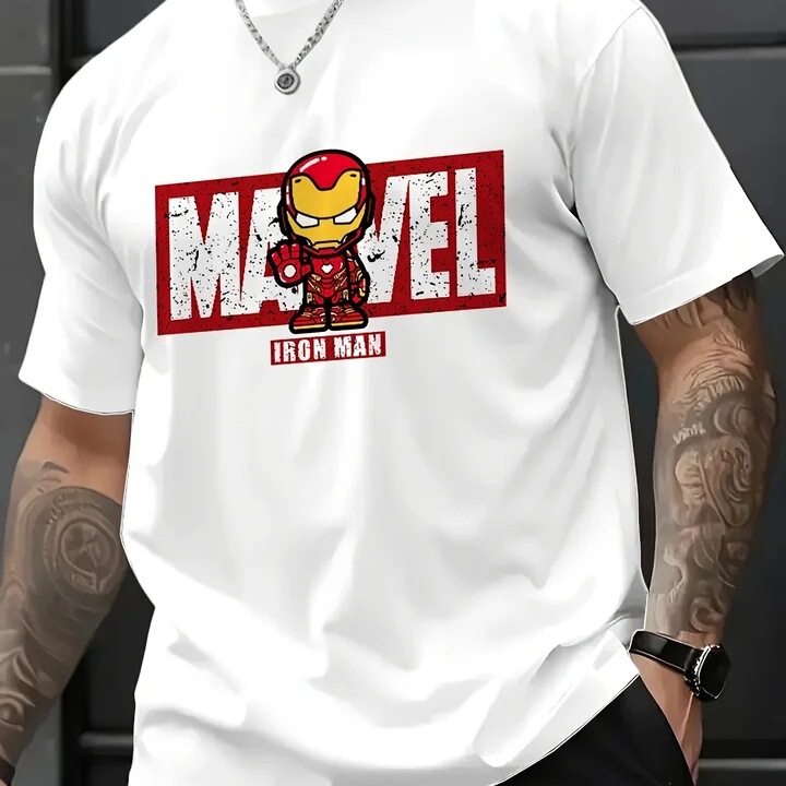 Summer heavyweight pure cotton loose-fitting solid color base shirt, pure cotton short-sleeve t-shirt for men, featuring Marvel heroes Summer heavyweight pure cotton loose-fitting solid color base shirt, pure cotton short-sleeve t-shirt for men, featuring Marvel heroes