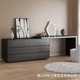 欧兰嘉厂家批发黑色梳妆台一体柜卧室实木床尾柜可伸缩转角化妆桌