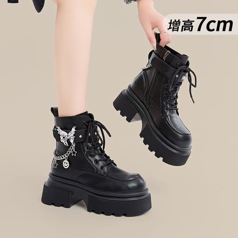 Mid-Calf Riding Boots for Women, 2025 Autumn New Style Western Cowboy Boots, Fleece-Lined, Non-Slip High-Heeled Boots, Thick-Soled Martin Boots