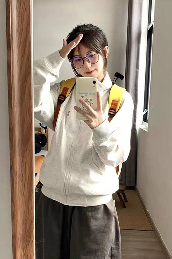 立领开衫卫衣外套女2026新款秋冬季美式慵懒chic休闲夹克拉链上衣