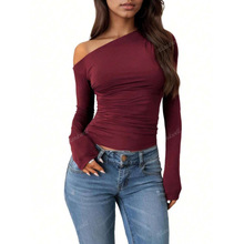 W 12726 Leopard Print Off Shoulder Long Sleeve ����б�糤��
