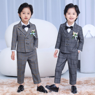 Children's dress baby boy's birthday photography clothing spring new Korean style Boy's western style plaid suit suit