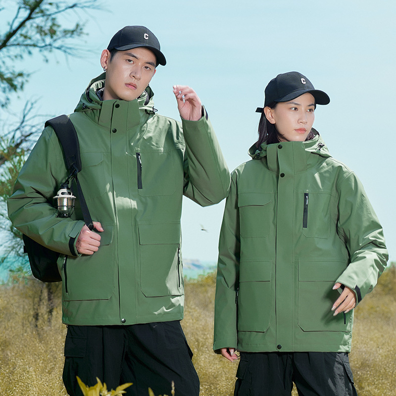 アウトドアジャケット 3-in-1 ダウンインナーライナー付き 男女兼用 登山服 スキーウェア 防水 防風 保温 耐摩耗性|undefined
