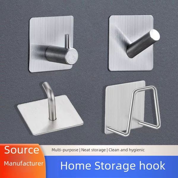 Stainless Steel Hook Punch-free Strong Adhesive Hook Bathroom Bathroom Clothes Hook Kitchen Storage Wall Hanging Metal Hook