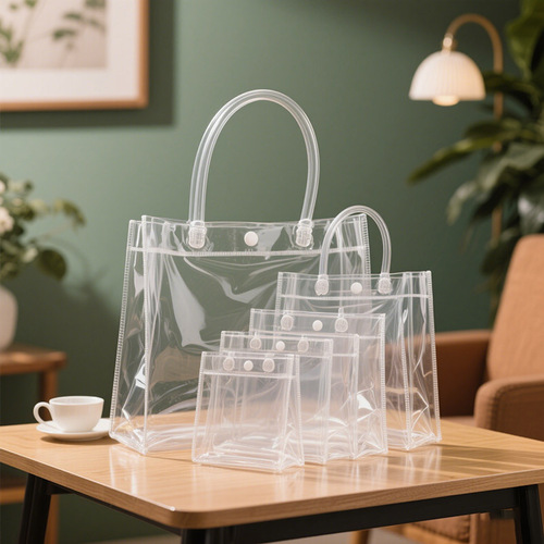 Portable clear PVC plastic milk tea takeout packaging bag, gift bag, gift with packing bag batch handle