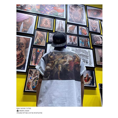 Printed Youth Loose Fit Chinese Trend Crew Neck 2025 Half Sleeve Base Shirt T American Direct Spray Retro Five Finger Sleeve