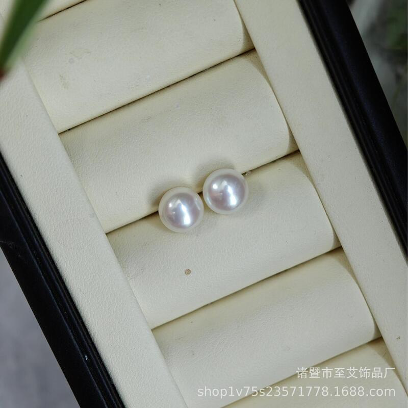诸暨天然淡水珍珠高品质极光微瑕馒头珠面包珠耳钉耳饰S925银|undefined