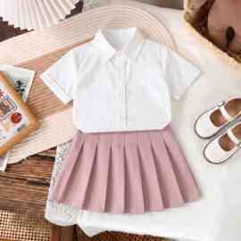 女童衬衫百褶裙套装夏季小女孩学院风短袖半身裙两件套演出服装潮