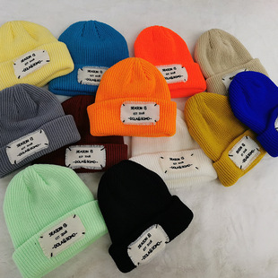 Winter Alphabet Sticker Cloth Bag Hat Knitted Hat Women's Moon Hat Korean-style Wool Pullover Hat Men's Knitted Heap Hat