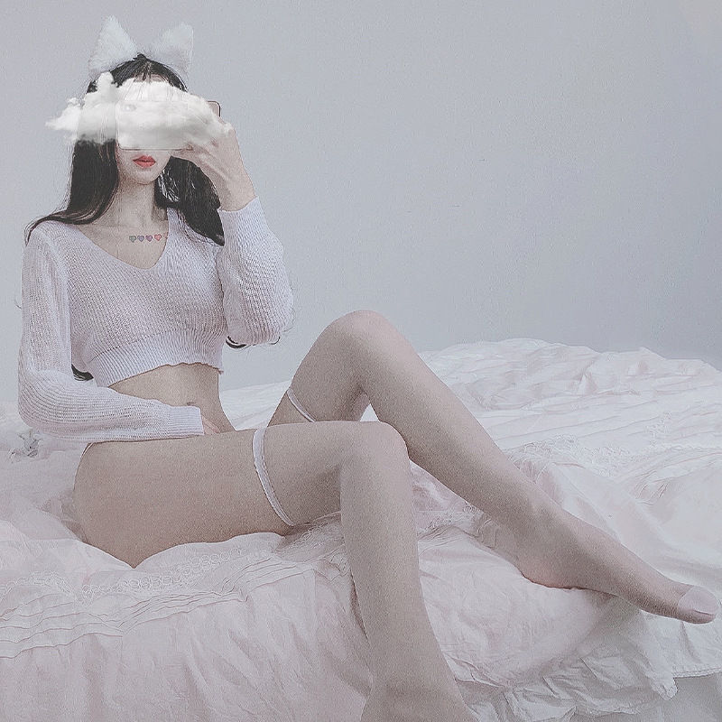 丝袜黑色ins破洞半截网纱花边长筒过膝甜美可爱包芯丝大腿袜详情18