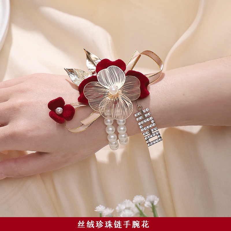 結婚式のブライズメイドの手首の花ピンクのバラの花の姉妹グループブレスレットフラワーウェディング用品ブライズメイドグループハンドフラワーウェディングクロス|undefined