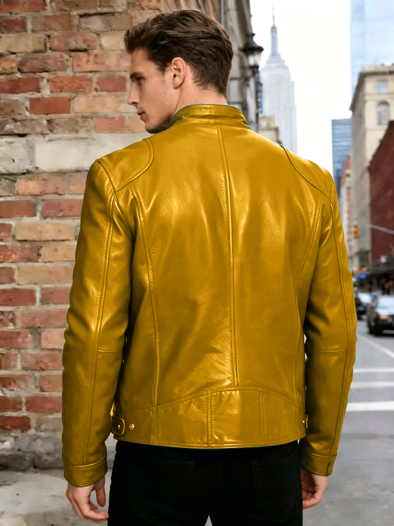 Men's Slim Fit Stand Collar PU Leather Motorcycle Jacket Trendy Short Outerwear Casual Fashion For Autumn Winter_viptrois.com