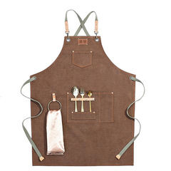 Cotton Apron with Custom LOGO in Coffee Brown, Printed Milk Tea Shop Hairdresser Restaurant Baking Thick Cotton Workwear