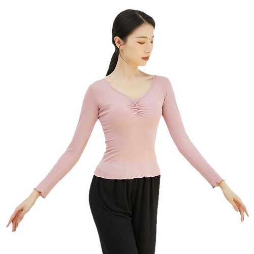 Modern Dance Practice Wear for Women, Autumn Dance Costume, Chinese Classical Dance Training Shape Clothing, Modal V-Neck Top