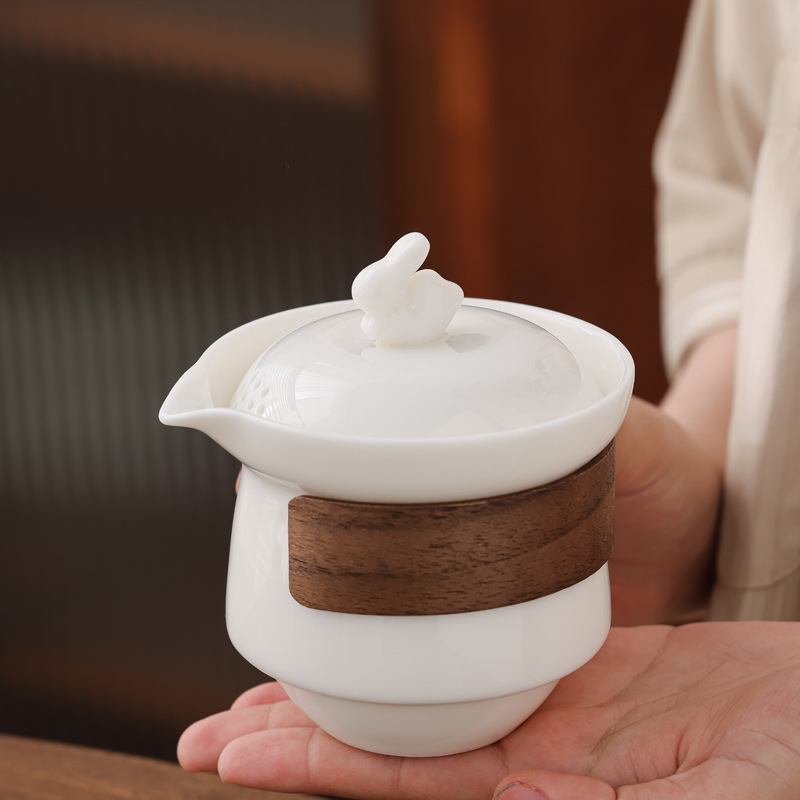 Juego de Té de Viaje Portátil de Porcelana Blanca Dehua con Taza de Cerámica