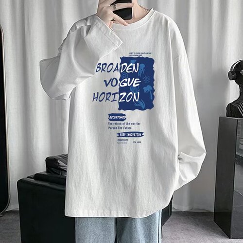 Wow, fast return long sleeve T-shirt for men, spring and autumn season printed boys loose round neck inner shirt, men's base layer top