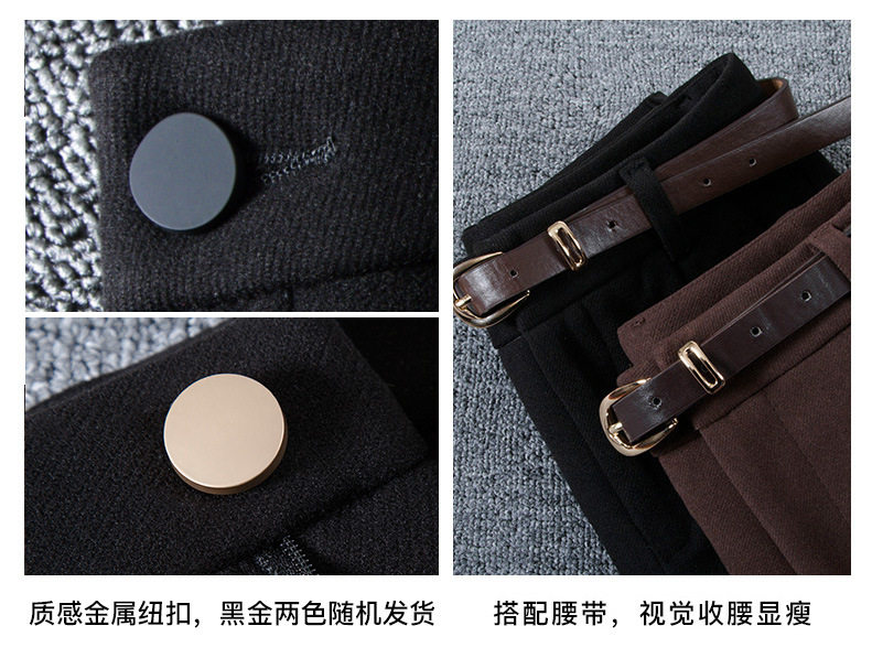 Quần short nữ len dạ cạp cao dáng suông tôn dáng mặc ngoài — đen chi tiết 5