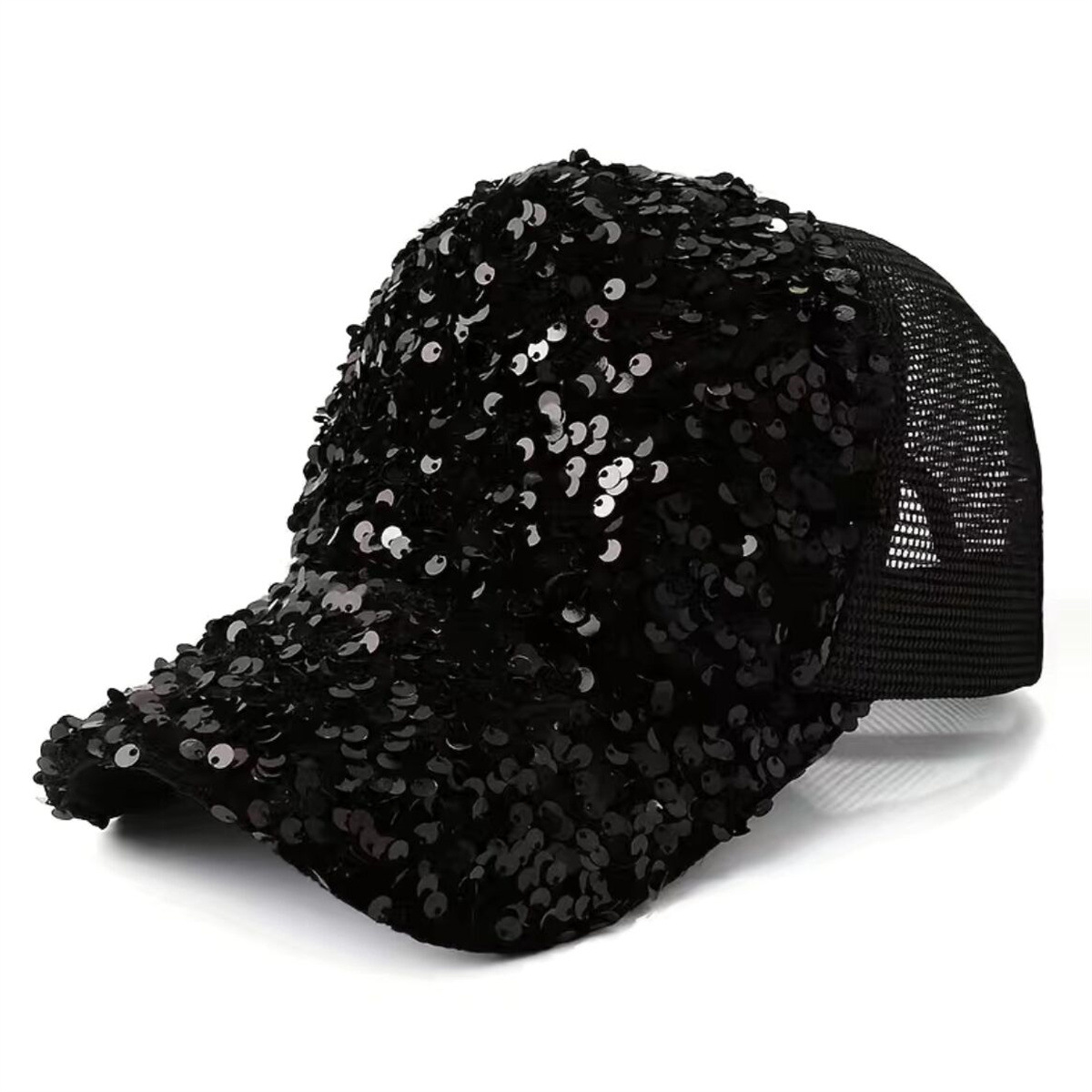 Gorra de béisbol para adultos de lentejuelas - Negra