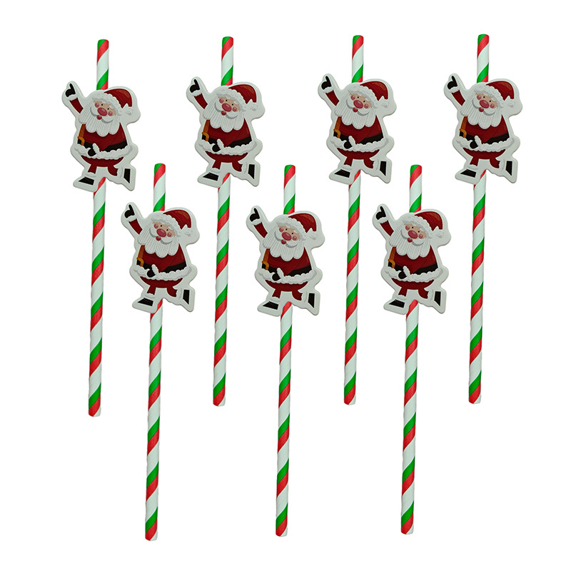 Papá Noel de fiesta de Navidad transfronteriza paja desechable postre pastel cóctel paja decorativa