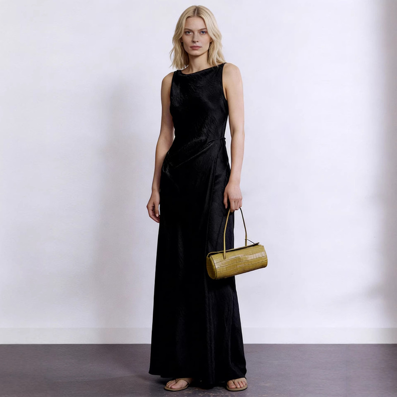 High-End European and American Goddess-Style Design Acetate Sleeveless Slit Dress for Weddings, Evening Parties, Annual Meetings, Moonlight Dresses, Light Gowns