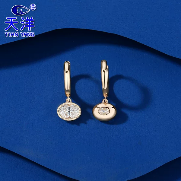 Cross-border foreign trade s925 sterling silver vintage color 1 carat oval pendant moissanite women's hoop earrings, old European cut, niche style