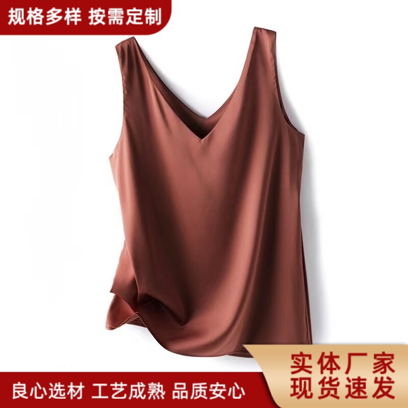 Manufacturer Export Wholesale 2025 New Satin Silky High-End V Neck Suspender Women's Inner Vest Large Quantity in Stock