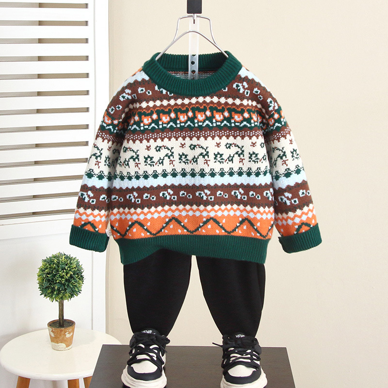 6850 suéter de cuello redondo para niños otoño e invierno 2024 nuevo suéter de punto para niños versión coreana de la camisa de fondo grueso para mantener al bebé caliente image 7