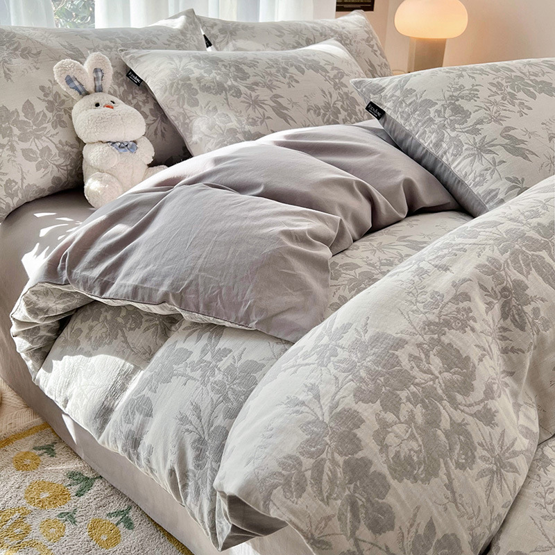 algodón lavado con agua algodón 60s cuatro piezas simple jacquard superior súper suave gaza de cama de tres piezas colcha de cama