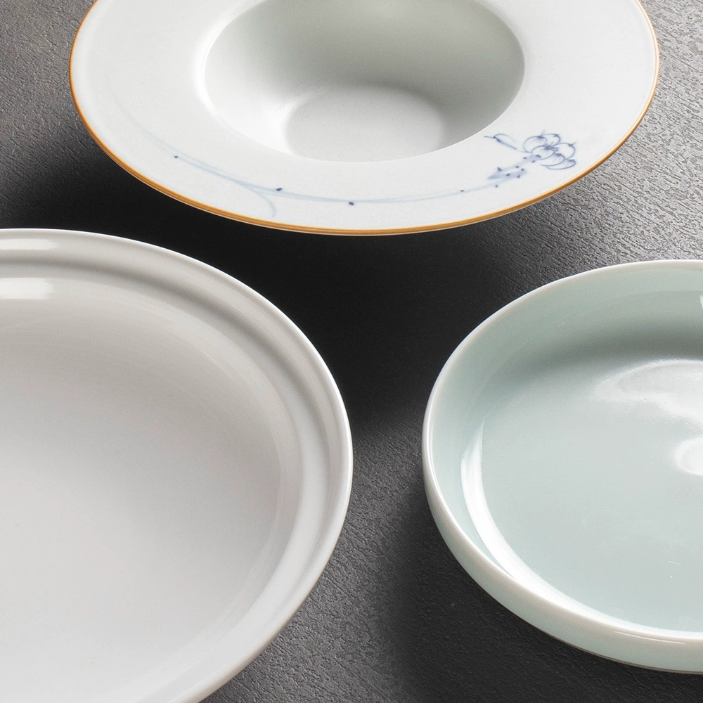 Индийская синька? Jingdezhen высокотемпературная керамическая столовая посуда, коммерческая круглая легкая роскошь стиль простой стиль ободок защищенная плоская тарелка, тень, зелёная фарфорная миска