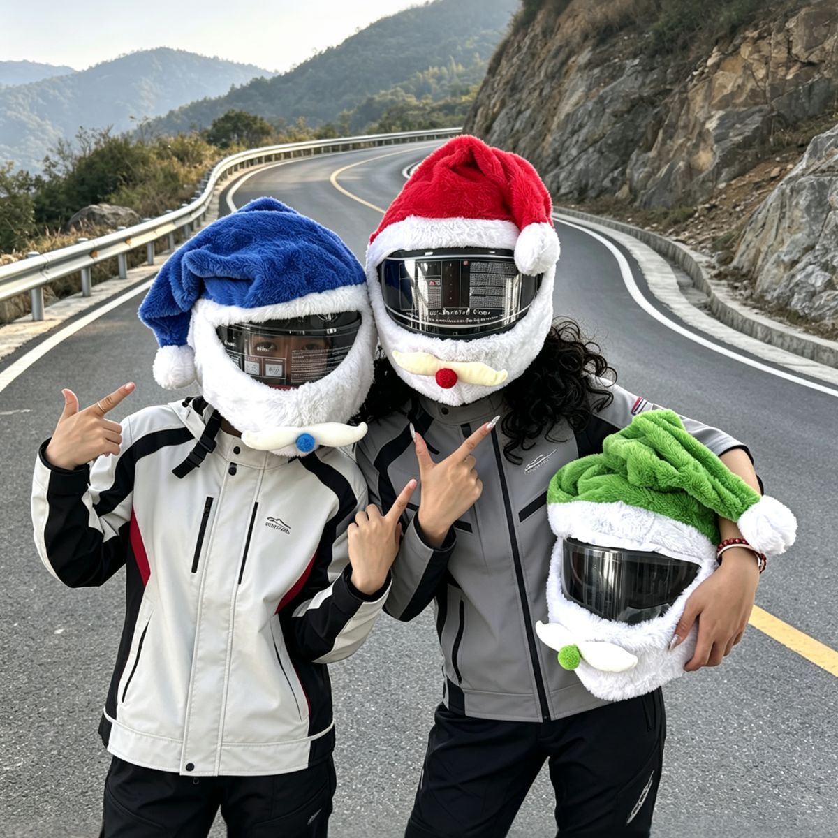 Motorcycle Cartoon Plush Helmet Cover Cross-border Cute Face Mask for Men and Women Riding Plush Protective Cover for Full Face Helmets