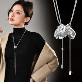 厂家直销高级感滴油花瓣长款项链女甜酷锁骨链辣妹百搭抽拉毛衣链