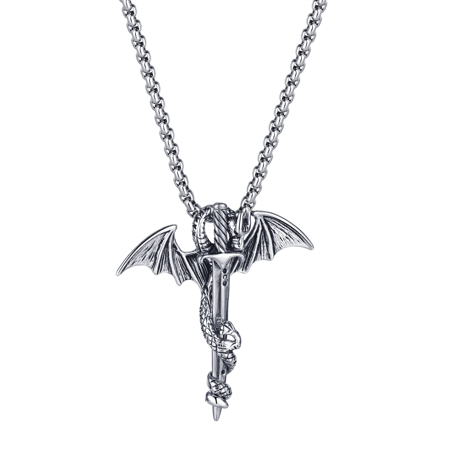 Taobao Supply European and American Trendy Men's Rock Fashion Pterosaur Golden Sword Men's Titanium Steel Necklace