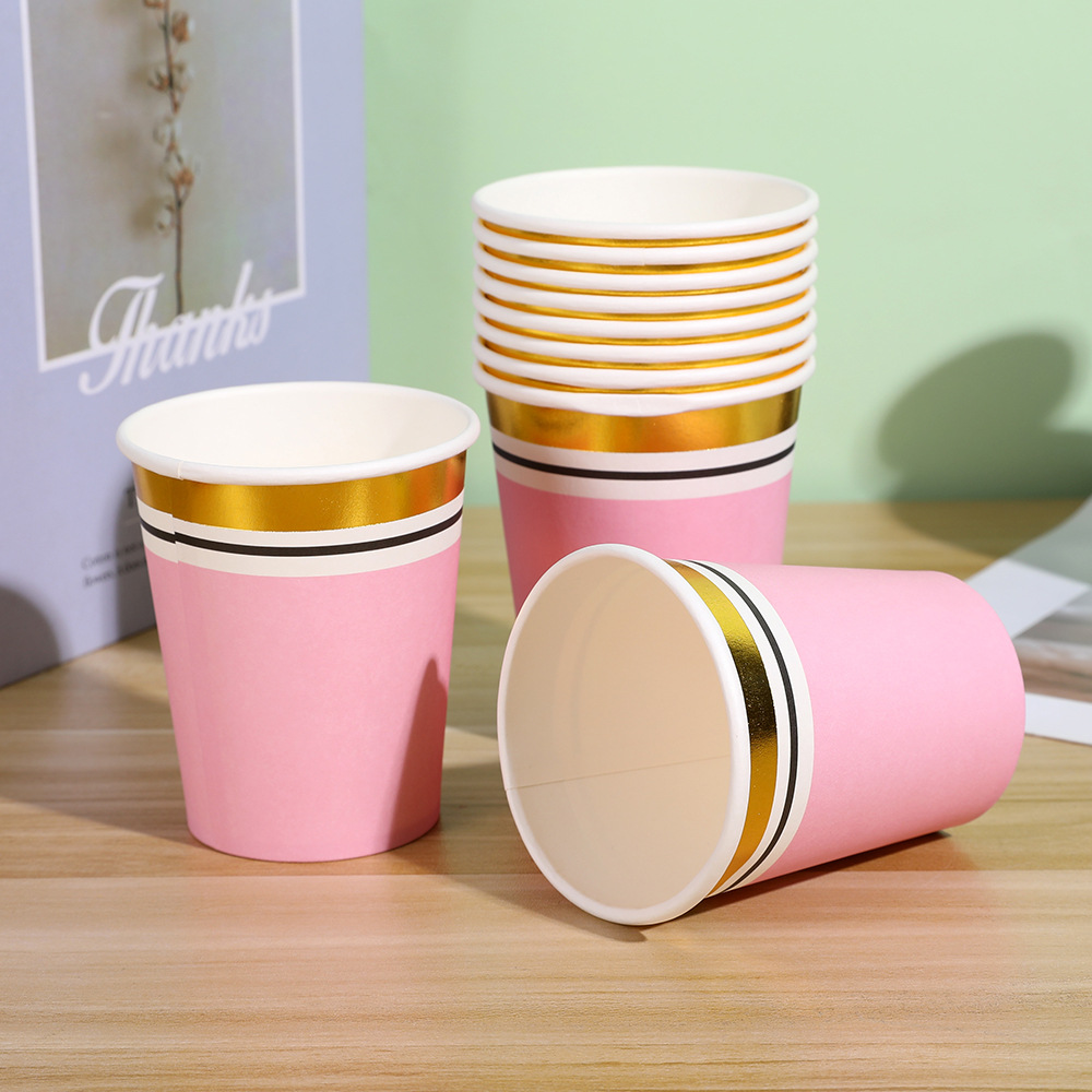 Multicolor de alto valor de color espesado oro comercial taza desechable fiesta de cumpleaños taza desechable colorida