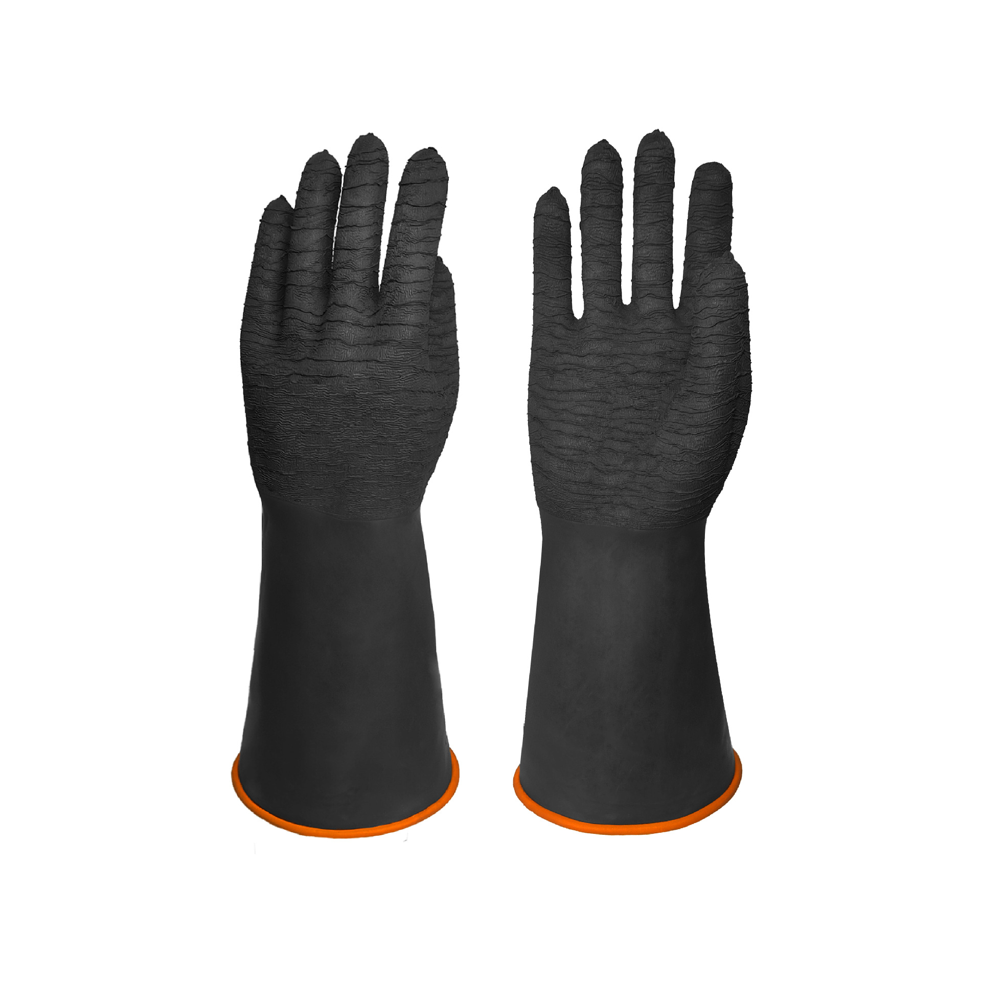 Fábrica al por mayor resistente de dos colores arrugas Palm anti-químico látex guantes de látex industriales ácido y álcali resistente antideslizante resistente al desgaste