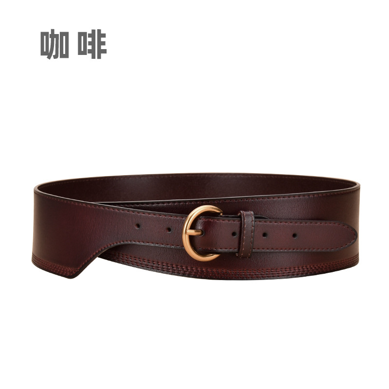 Vintage Genuine Leather Waist Belt For Women, Wide Decorative Leather Belt For Sweaters And Trench Coats, Cowhide Waist Cincher - Thumbnail 7