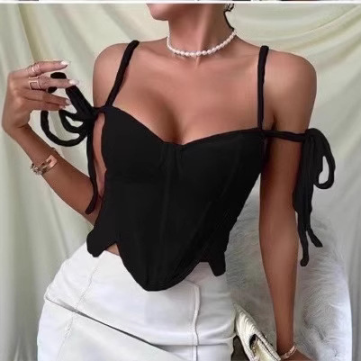 Women's Sexy Boned Cami Top With Adjustable Straps, Y2K Strap Detail Bustier Vest For Clubbing And Date Nights_ecoleips.com