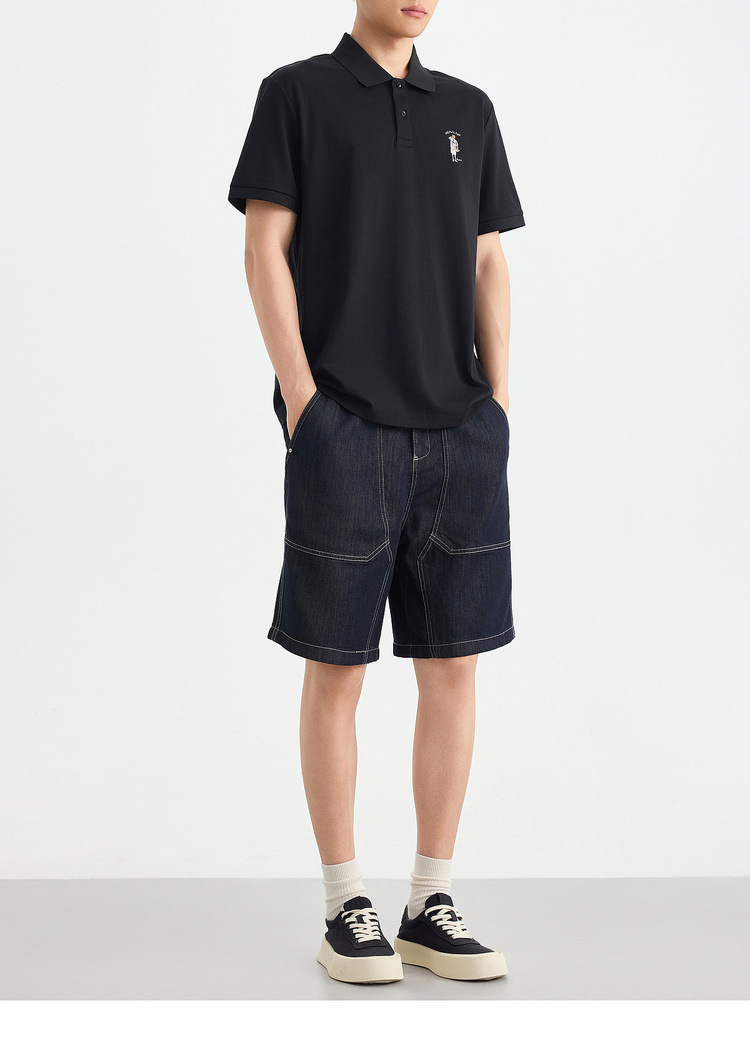 Áo polo nam cổ bẻ thêu họa tiết, tay ngắn, chất liệu cotton pha — đen chi tiết 29