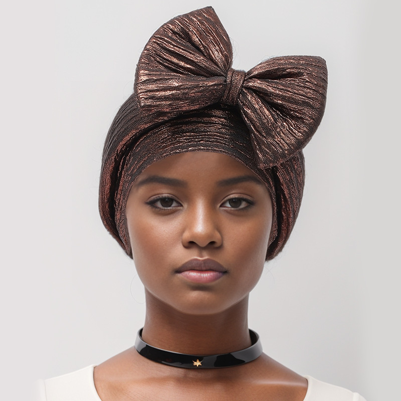 Muslim hat Fashion hot gold forehead big bow African bun hat stretch comfortable headscarf hat_viptrois.com