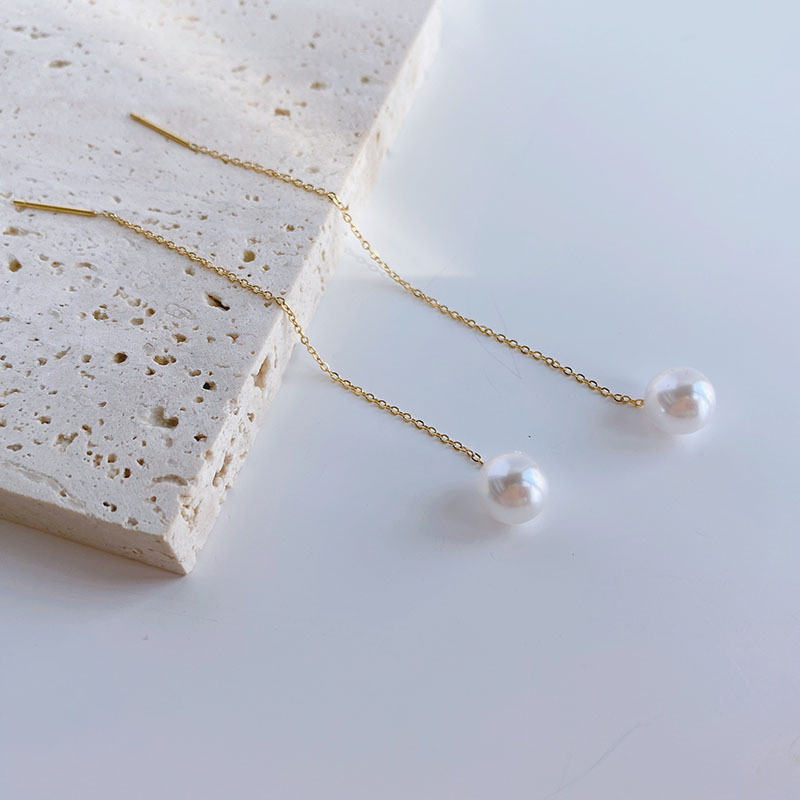 Pearl Inlay Material Simple Style Tassel Titanium Steel Plating Inlay Pearl Ear Line 1 Pair