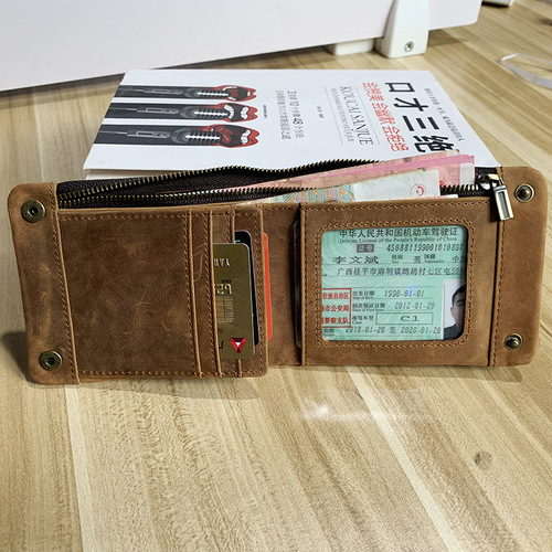 Factory wholesale crazy horse leather wallet short horizontal genuine leather coin purse retro casual head layer cowhide buckle wallet