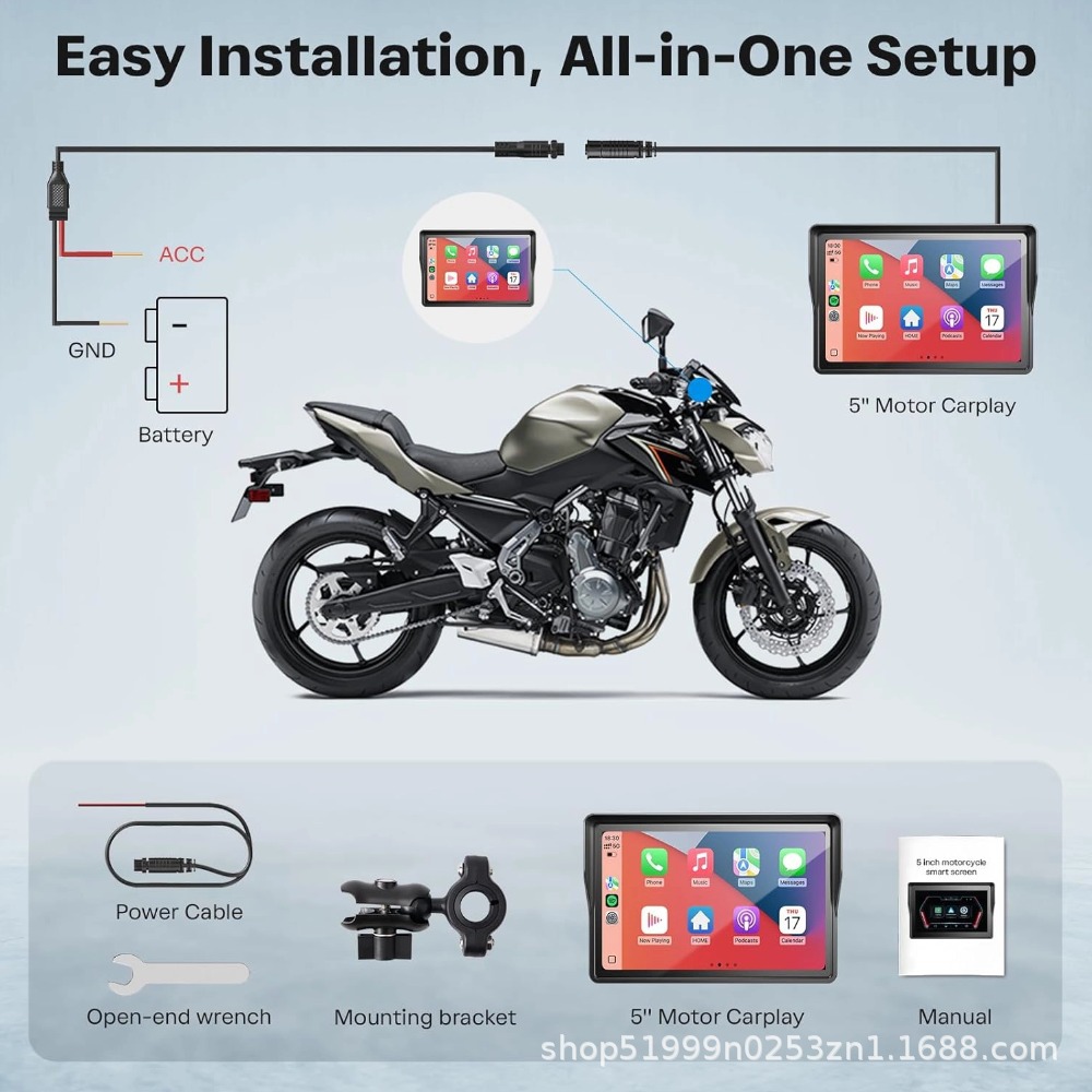 5inch Motorcycle CarPlay Dashcam Bluetooth WiFi Tire Pressure GPS Navigation All-in-One Device for Riding